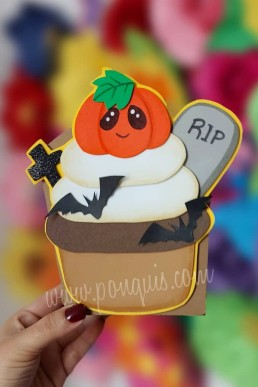 Moldes para realizar Cajita dulcero Cupcake de Halloween descarga Moldes Gratis en PDF