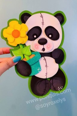 Moldes para hacer Aplique de panda con flor Descarga Gratis en PDF