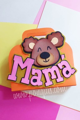 Moldes para hacer Caja de regalo con aplique de oso y letras Mama Descarga Gratis en PDF