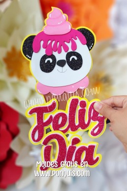 Moldes para hacer topper Feliz Dia con panda Descarga Gratis en PDF