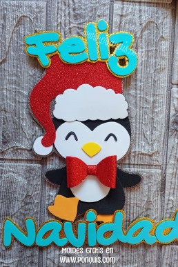 Moldes para realizar Topper Feliz Navidad con Pinguino descarga Gratis en PDF