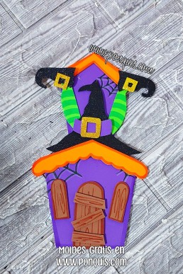 Moldes para hacer casita de brujita para Halloween