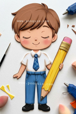Moldes en pdf para hacer apliques escolares de niños con lapiz