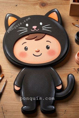 Moldes Gratis de Niño disfrazo de Gato para decoraciones de Halloween