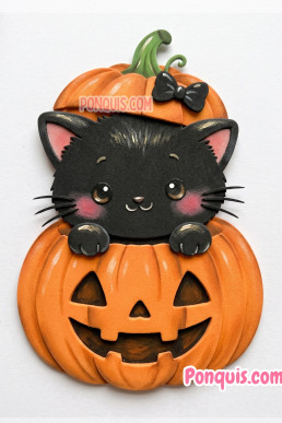 Moldes para hacer manualidades de Halloween Descarga Gratis Gati con calabaza