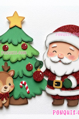 Moldes para hacer adorno de navidad de Santa Claus con arbolito y Renito