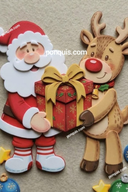 Moldes para hacer adornos de navidad Santa Claus con reno