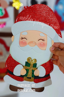 Moldes para hacer adornos de navidad Santa Claus con regalito