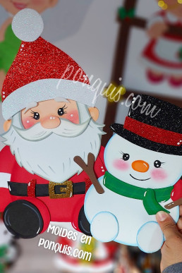 Moldes para navidad de Papá Noel con muñeco de nieve Descargar