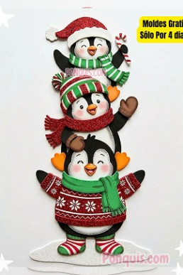Moldes para hacer manualidades de -Navidad Totem de pinguinos