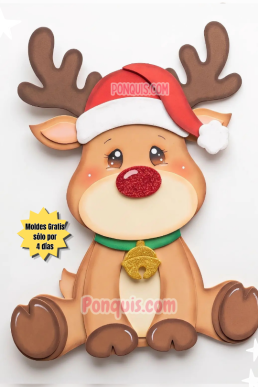 Moldes para hacer adornos de navidad Reno sentado Descargá Gratis