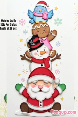 Moldes para hacer manualidades de Navidad Totem de 4 figuras de navidad Descargar Gratis
